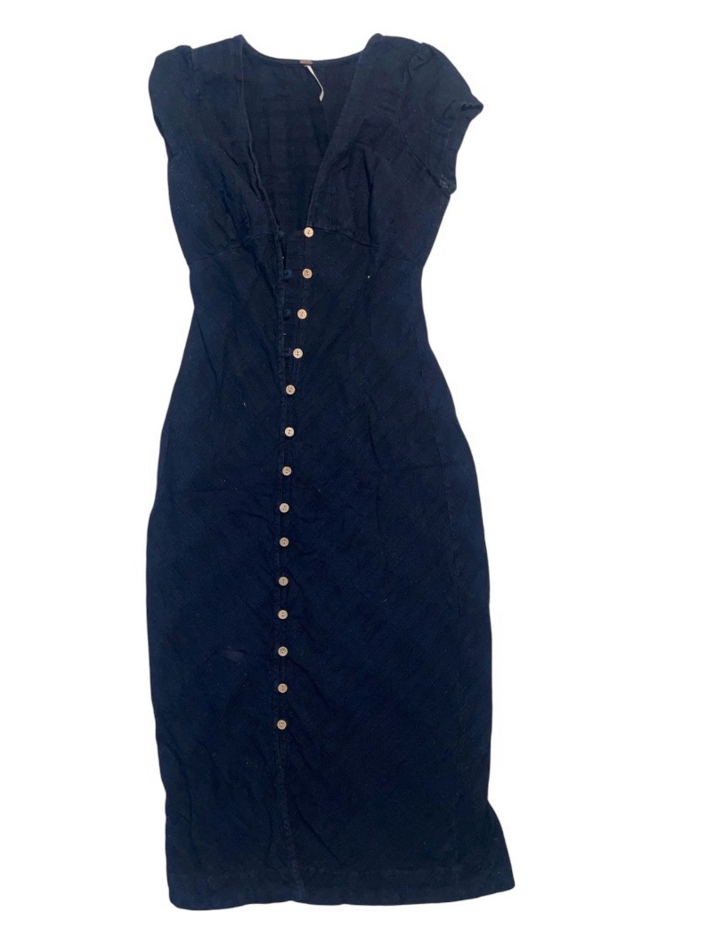 Free people Navy Button-Front V-Neck Midi Dress - Picture 3 of 8